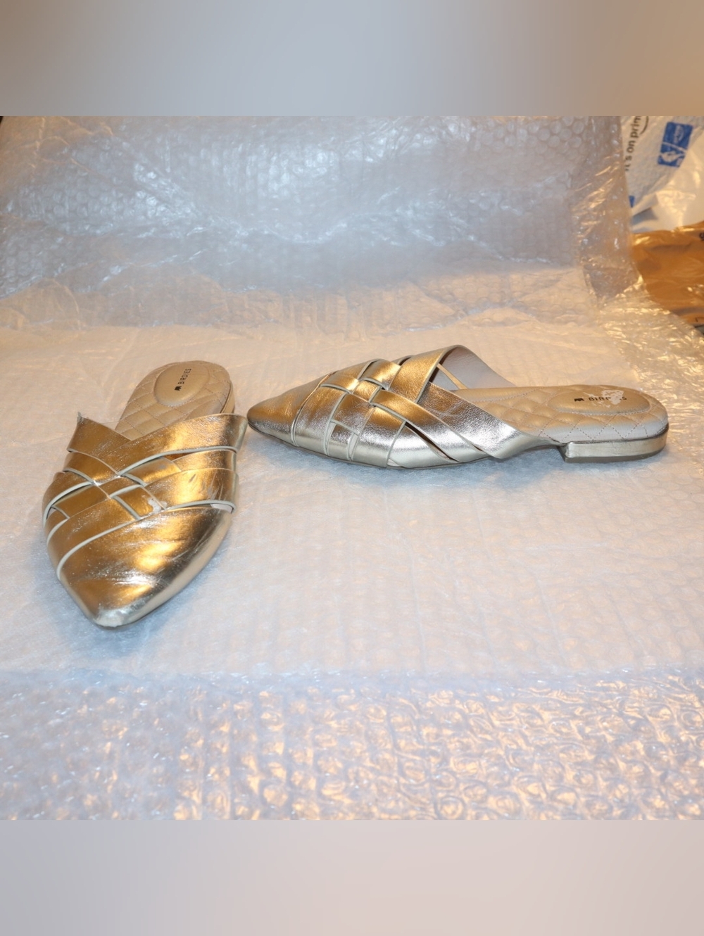 BIRDIES The Dove Mule Gold Crossed Leather Size 8.5 - Picture 10 of 13